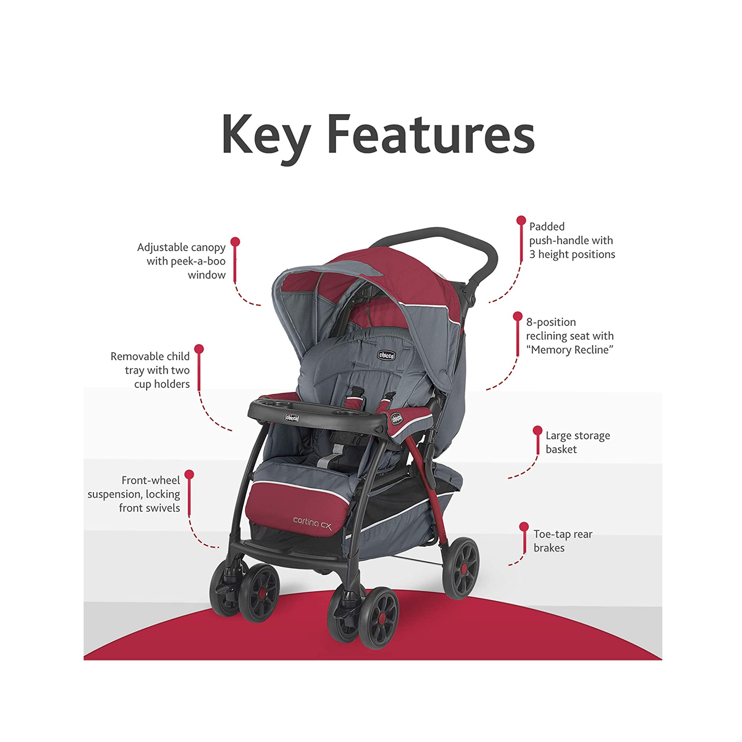 Chicco cortina cx stroller Baby car seat stroller Iron Multi Red