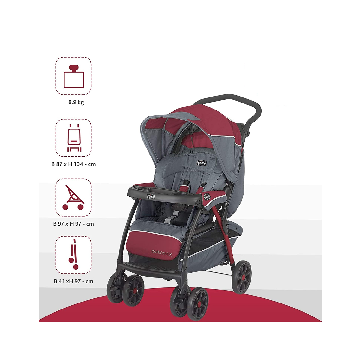 Chicco cortina cx stroller Baby car seat stroller Iron Multi Red