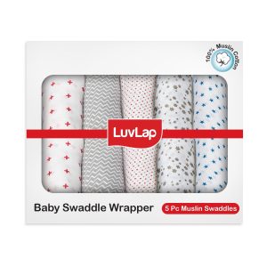 LuvLap 100% Cotton Muslin Baby Swaddle (Dots and Stars)