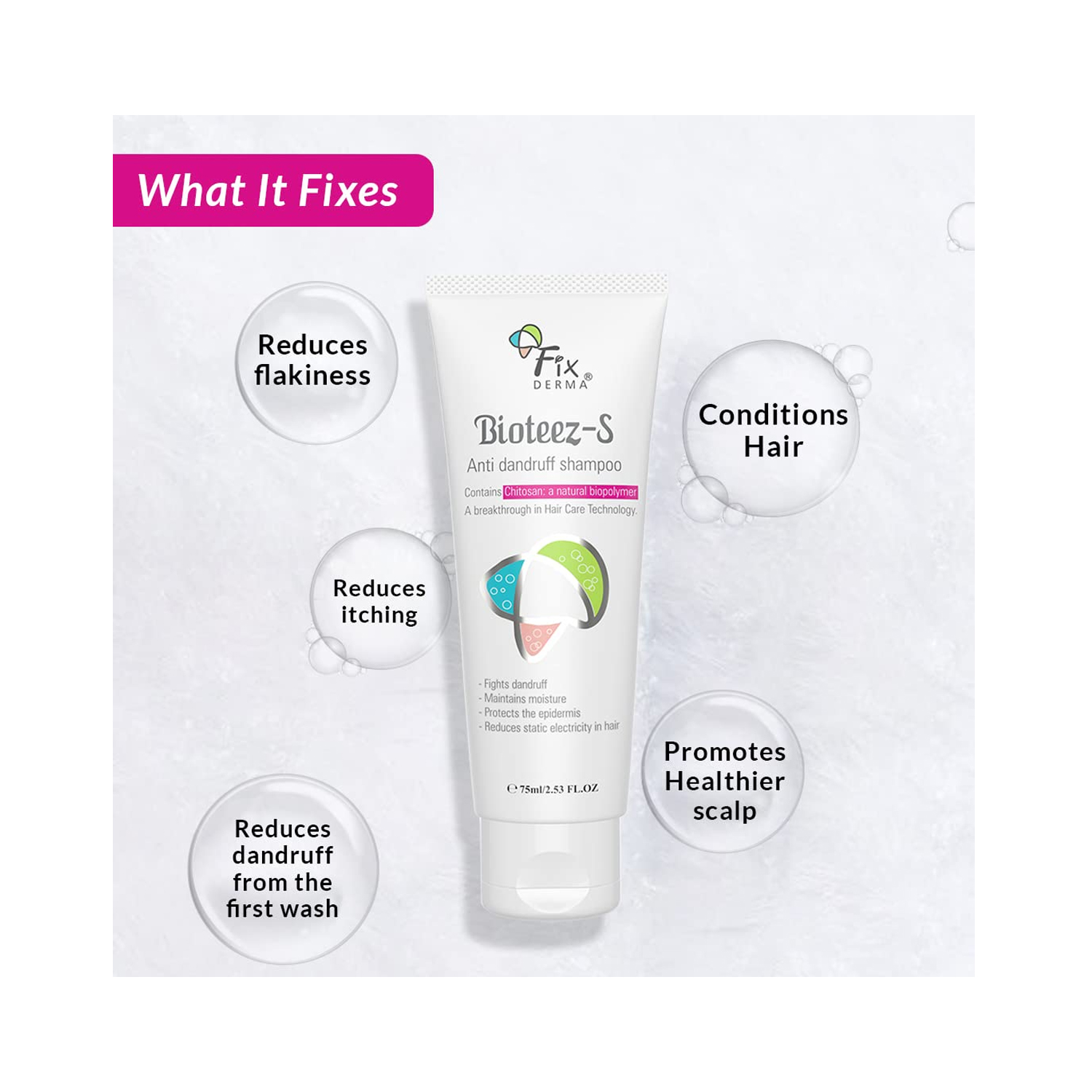 FixDERMA BioteezS Anti Dandruff Shampoo 75ml Cureka