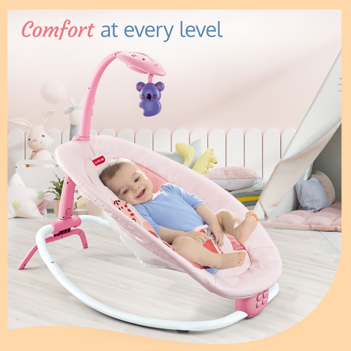 LuvLap Joy N Giggles Baby Rocker Pink Cureka