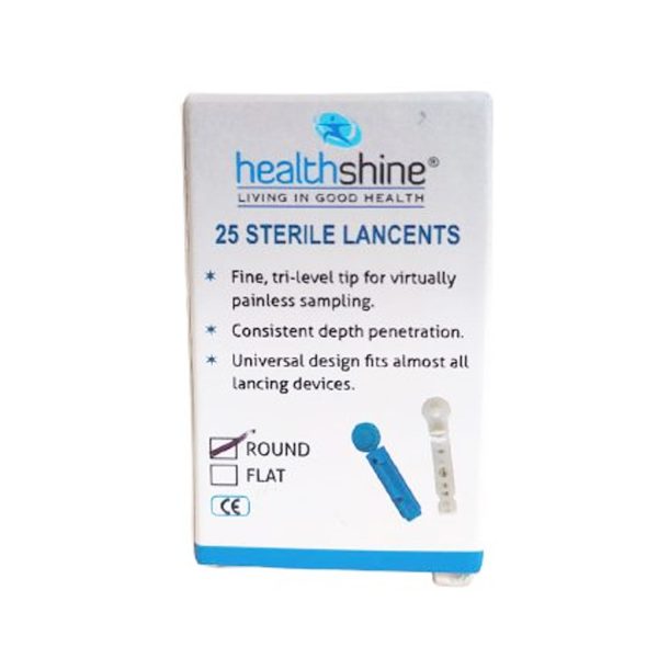 Healthshine Blood Lancets Round Flat Blue and White 25 pieces