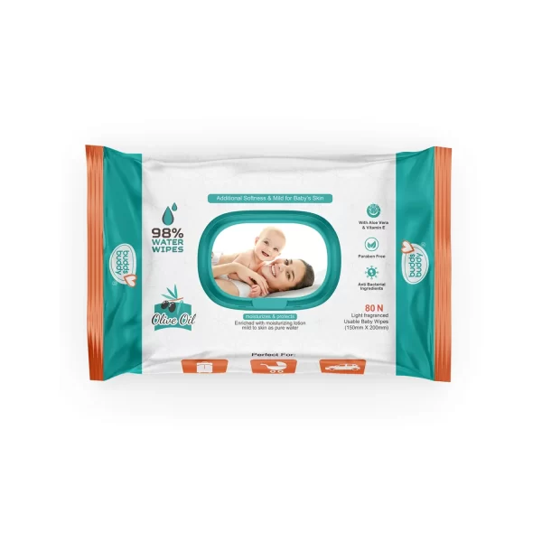 BuddsBuddy Olive Skincare Baby Wet Wipes With Aloe Vera (80 Wipes)