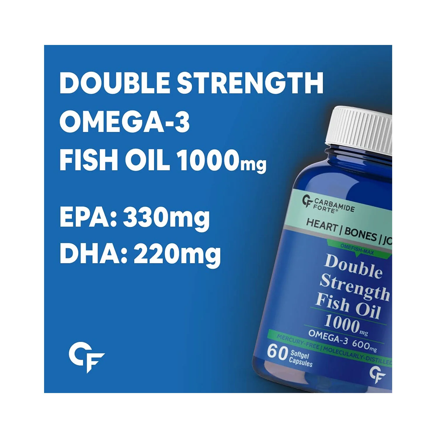 Carbamide Forte Double Strength Fish Oil 1000 mg for Heart, Bones and ...