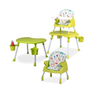 LuvLap 4 in 1 Baby High Chair - Green Printed (M.No 19709)